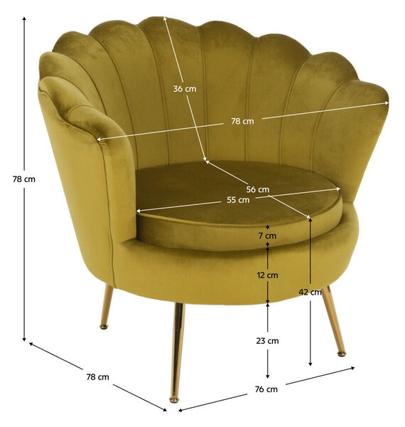 Fotel Art-deco stílusban, mustár színű Velvet anyag/gold chróm-arany, NOBLIN