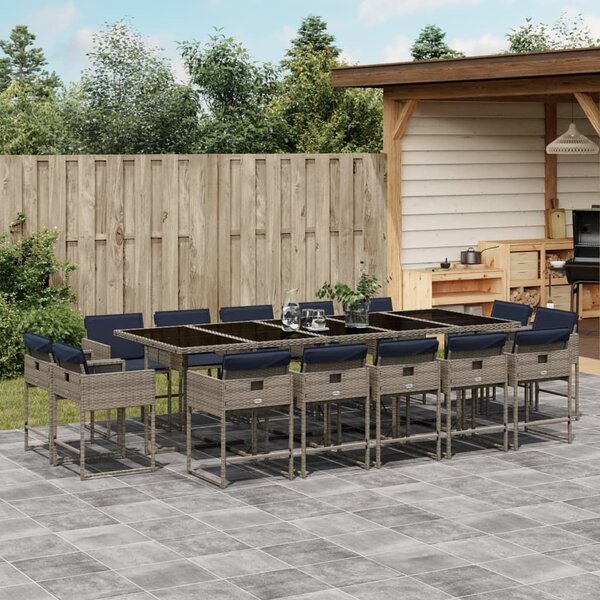 VidaXL 15 db szürke polyrattan kerti étkezőgarnitúra párnákkal