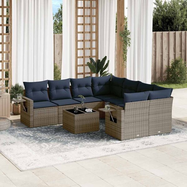 VidaXL 9 db szürke polyrattan kerti kanapégarnitúra párnákkal