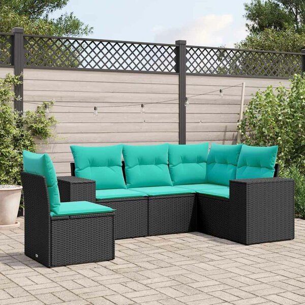 VidaXL 5 db fekete polyrattan kerti kanapégarnitúra párnákkal