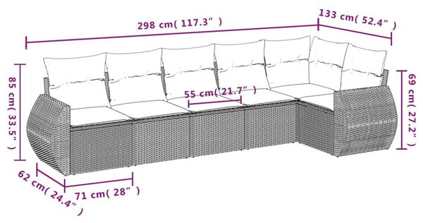 VidaXL 6 db barna polyrattan kerti kanapégarnitúra párnákkal