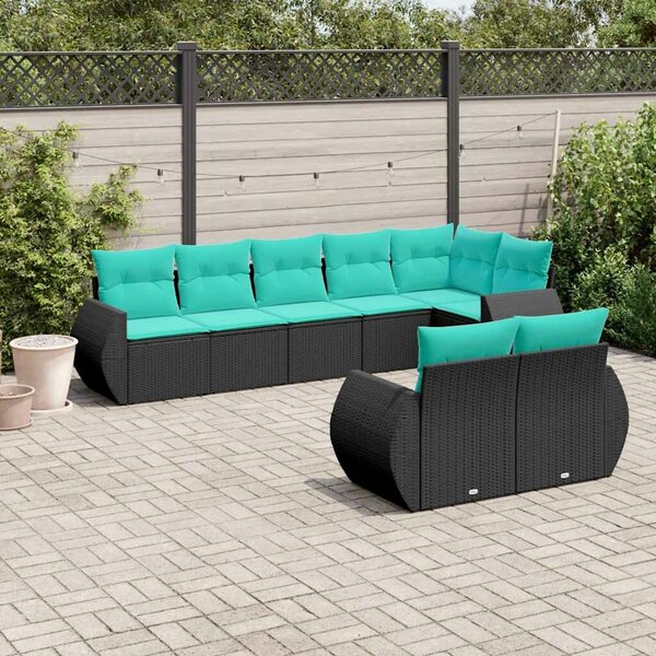 VidaXL 8 db fekete polyrattan kerti kanapégarnitúra párnákkal