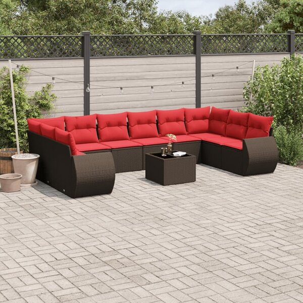 VidaXL 11 db barna polyrattan kerti kanapégarnitúra párnákkal