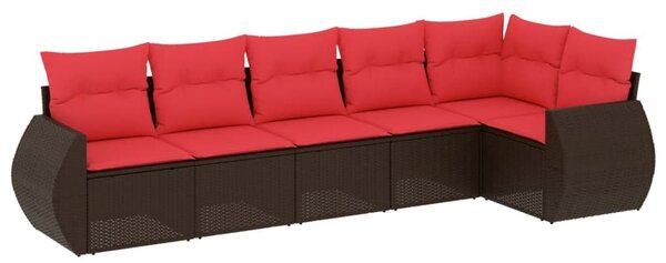 VidaXL 6 db barna polyrattan kerti kanapégarnitúra párnákkal