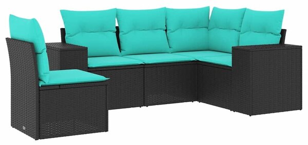 VidaXL 5 db fekete polyrattan kerti kanapégarnitúra párnákkal