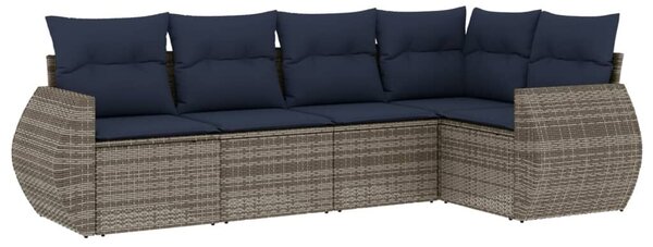 VidaXL 5 db szürke polyrattan kerti kanapégarnitúra párnákkal