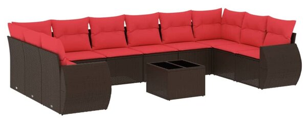 VidaXL 11 db barna polyrattan kerti kanapégarnitúra párnákkal