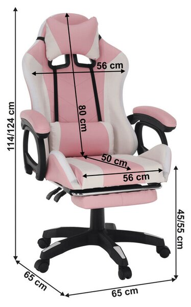Irodai/gamer szék RGB LED világítással, rózsaszín/fehér, JOVELA