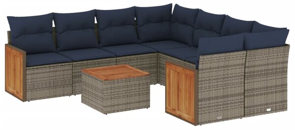 VidaXL 9 db szürke polyrattan kerti kanapégarnitúra párnákkal