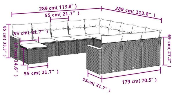 VidaXL 12 db fekete polyrattan kerti kanapégarnitúra párnákkal
