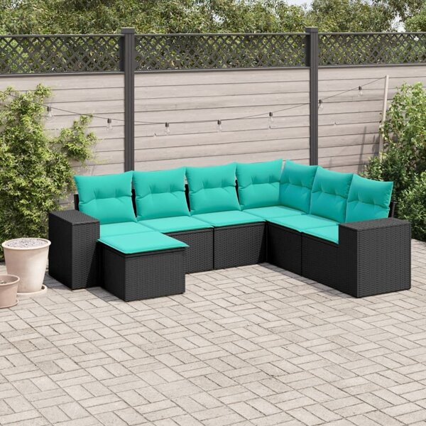 VidaXL 7 db fekete polyrattan kerti kanapégarnitúra párnákkal