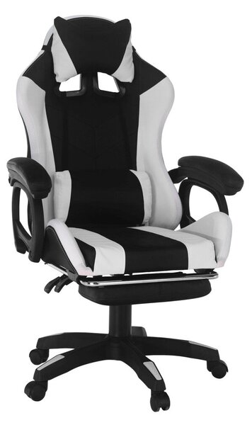 Irodai/gamer szék RGB LED világítással, fekete/fehér, JOVELA