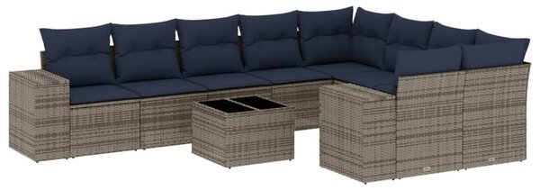 VidaXL 10 db szürke polyrattan kerti kanapégarnitúra párnákkal