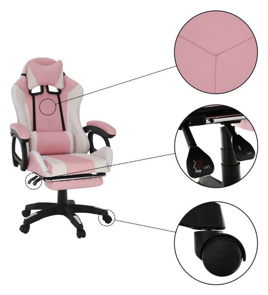 Irodai/gamer szék RGB LED világítással, rózsaszín/fehér, JOVELA