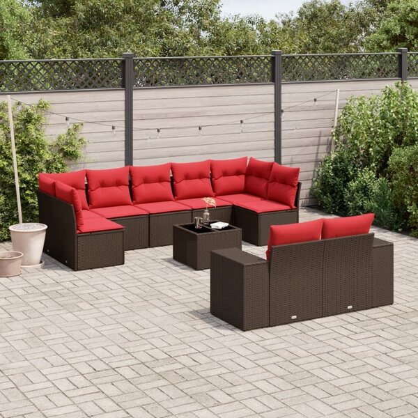 VidaXL 10 db barna polyrattan kerti kanapégarnitúra párnákkal