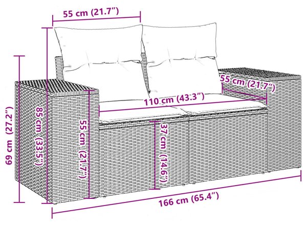 VidaXL 7 db fekete polyrattan kerti kanapégarnitúra párnákkal