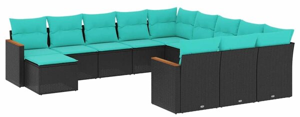 VidaXL 12 db fekete polyrattan kerti kanapégarnitúra párnákkal