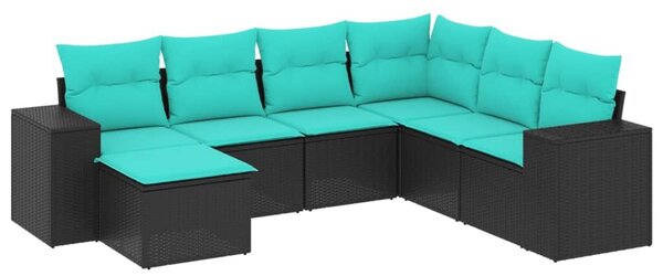 VidaXL 7 db fekete polyrattan kerti kanapégarnitúra párnákkal
