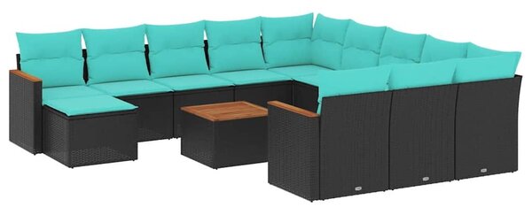 VidaXL 13 db fekete polyrattan kerti kanapégarnitúra párnákkal