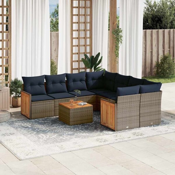 VidaXL 9 db szürke polyrattan kerti kanapégarnitúra párnákkal