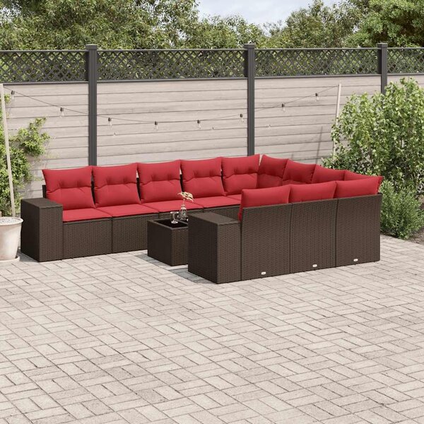 VidaXL 11 db barna polyrattan kerti kanapégarnitúra párnákkal