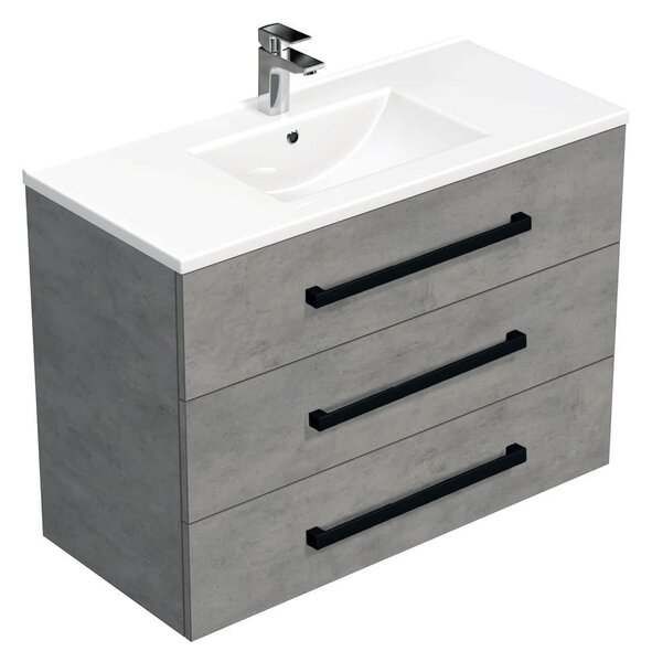 Fürdőszobaszekrény fekete fogantyúval és mosdókagylóval SAT Cube Way 100x71x46 cm betonszőnyeg CUBE46C1003BEMOD