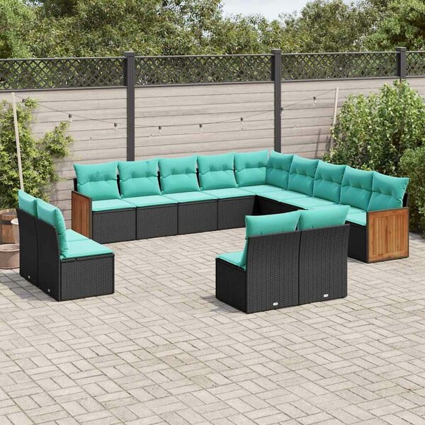 VidaXL 13 db fekete polyrattan kerti kanapégarnitúra párnákkal