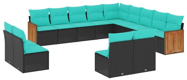 VidaXL 13 db fekete polyrattan kerti kanapégarnitúra párnákkal