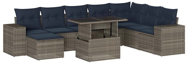 VidaXL 9 db szürke polyrattan kerti kanapégarnitúra párnákkal