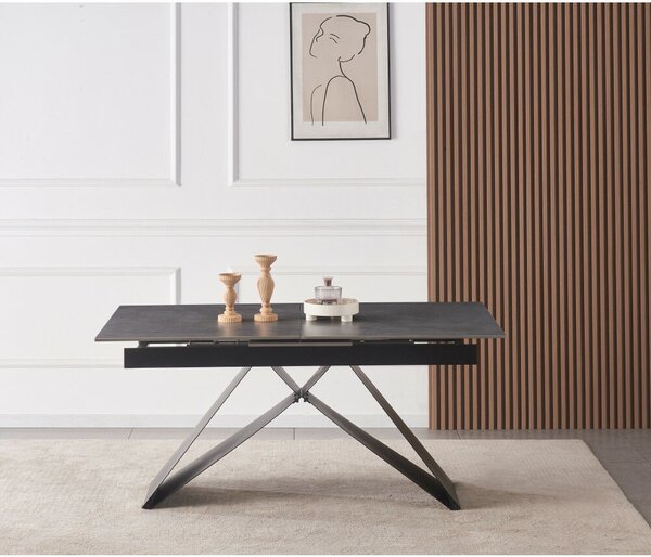 Kihúzható étkezőasztal, beton/fekete, 160-200x90 cm, MAJED