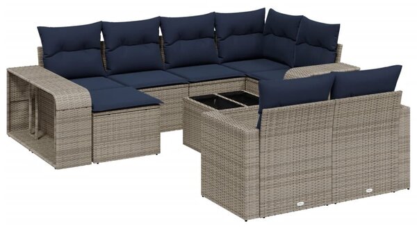 VidaXL 11 db szürke polyrattan kerti kanapégarnitúra párnákkal