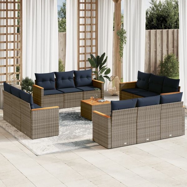 VidaXL 13 db szürke polyrattan kerti kanapégarnitúra párnákkal