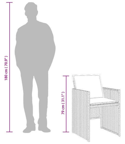 VidaXL 5 db szürke polyrattan kerti étkezőgarnitúra párnákkal