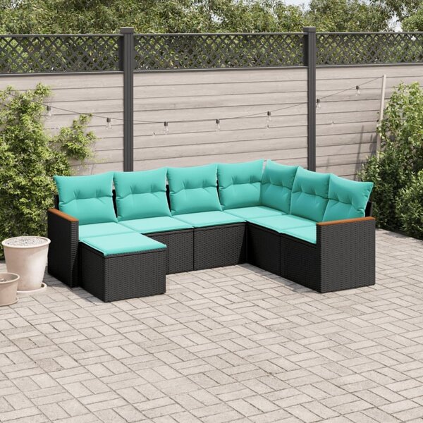 VidaXL 7 db fekete polyrattan kerti kanapégarnitúra párnákkal
