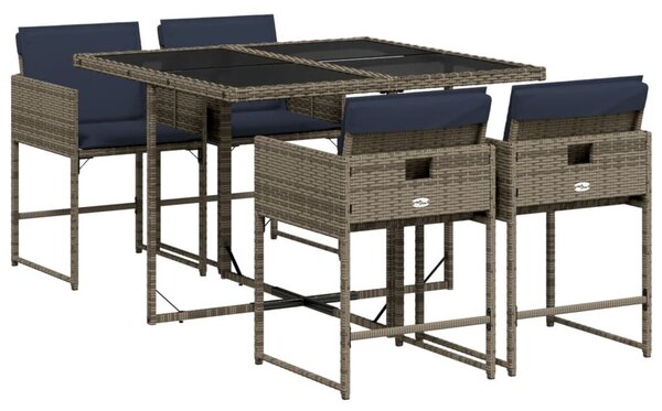VidaXL 5 db szürke polyrattan kerti étkezőgarnitúra párnákkal