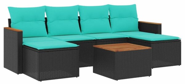 VidaXL 7 db fekete polyrattan kerti kanapégarnitúra párnákkal
