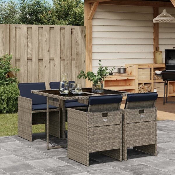 VidaXL 5 db szürke polyrattan kerti étkezőgarnitúra párnákkal