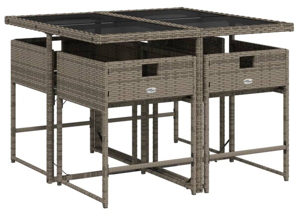 VidaXL 5 db szürke polyrattan kerti étkezőgarnitúra párnákkal