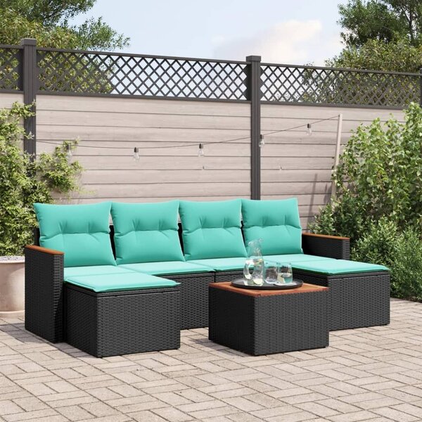 VidaXL 7 db fekete polyrattan kerti kanapégarnitúra párnákkal