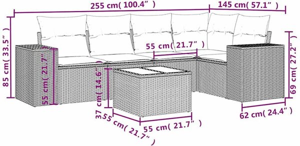 6 db barna polyrattan kerti kanapégarnitúra párnákkal