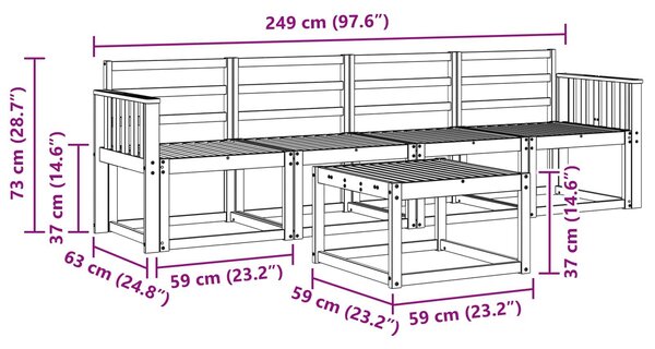 VidaXL Kültéri kanapé szett 5 pcs Fehér 59 x 59 x 37 cm Tömör Akácfa