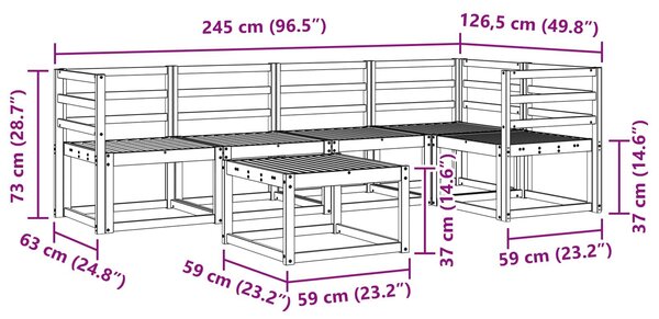 VidaXL Kültéri kanapé szett 6 pcs Fehér Tömör Akácfa