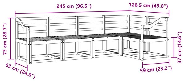 VidaXL Kültéri kanapé szett 5 pcs Fehér Tömör Akácfa