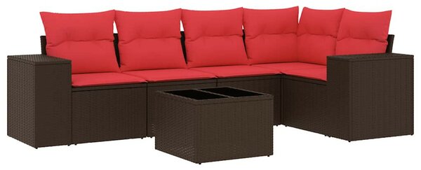 6 db barna polyrattan kerti kanapégarnitúra párnákkal