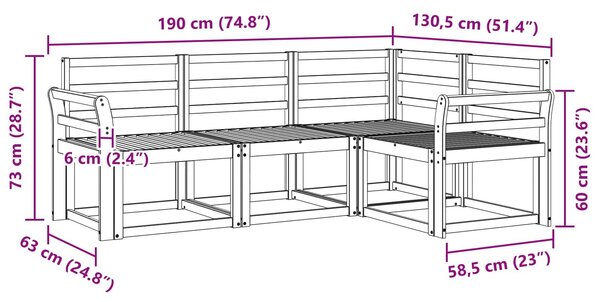 VidaXL Kültéri kanapé szett 4 pcs Fehér 190 x 130,5 x 73 cm