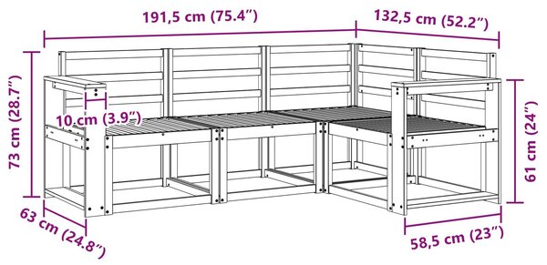 VidaXL Kültéri kanapé szett 4 pcs Fehér 191,5 x 132,5 x 73 cm