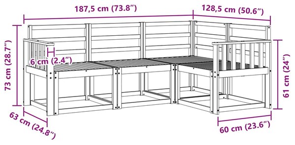 VidaXL Kültéri kanapé szett 4 pcs Fehér 187,5 x 128,5 x 73 cm