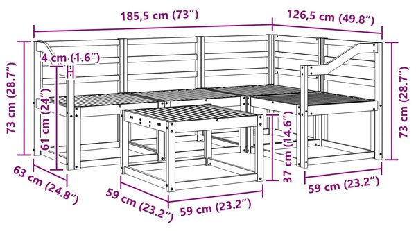 VidaXL Kültéri kanapé szett 5 pcs Fehér 59 x 59 x 37 cm Tömör Akácfa
