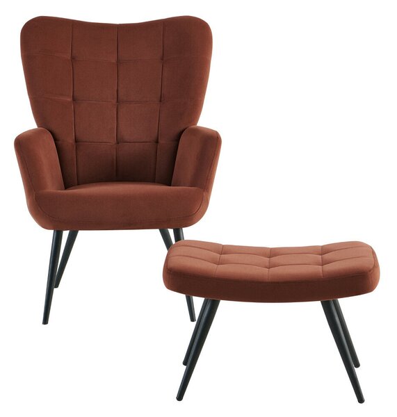 Fotel lábtartóval, barna Velvet szövet/fekete, HABEN