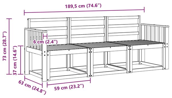 VidaXL Kültéri kanapé szett 3 pcs Fehér 189,5 x 63 x 73 cm